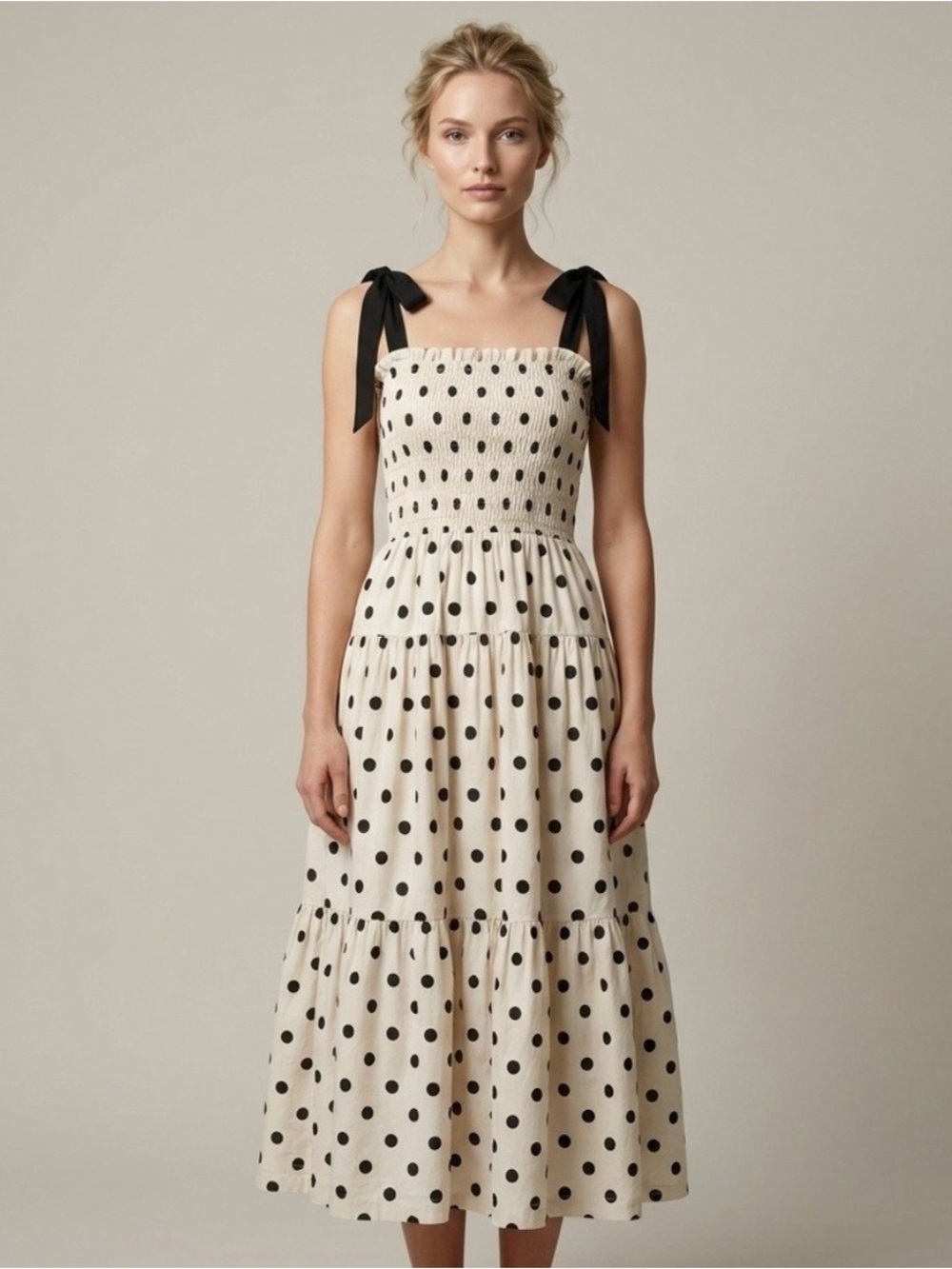 En Saison Polka Dot Smocked Tiered Maxi Dress